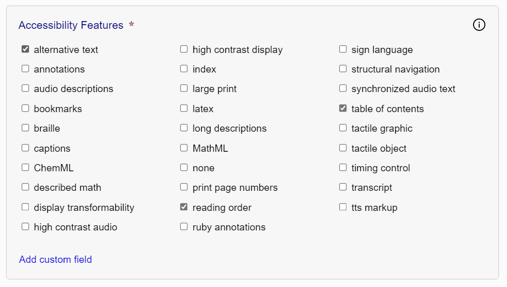 Accessibility feature field