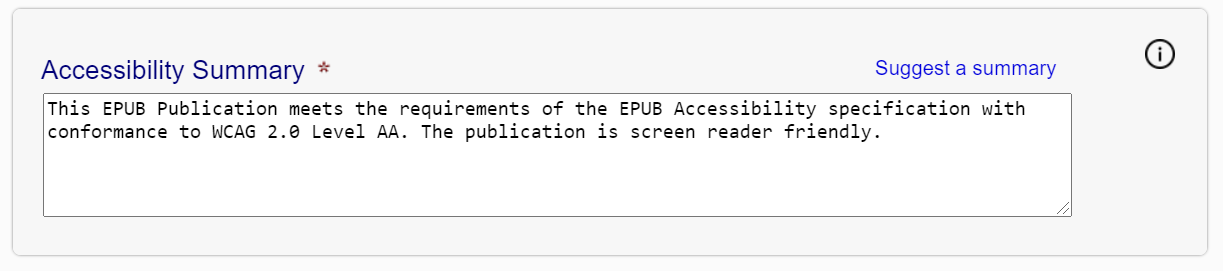 Accessibility summary field