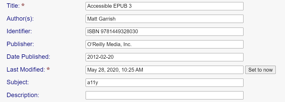 Publication input fields